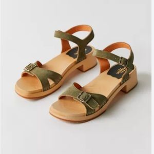 Swedish Hasbeens Swedish Low Wood Sandal in Olive Suede
